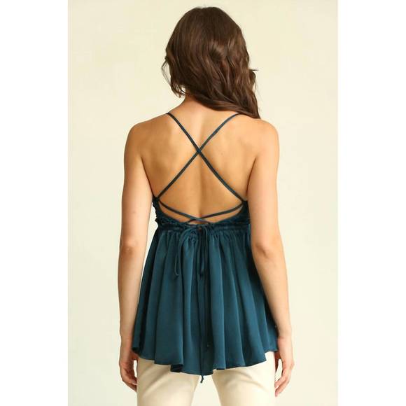 NEW GIGIO satin halter open back top in teal - Picture 3 of 5